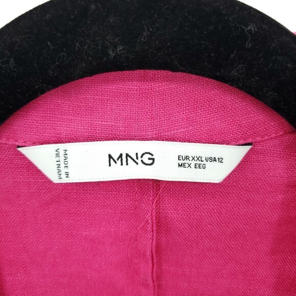 Mango 100% Linen Fuchsia/Barbie Pink Collared Wrap Dress 12 - Picture 5 of 16